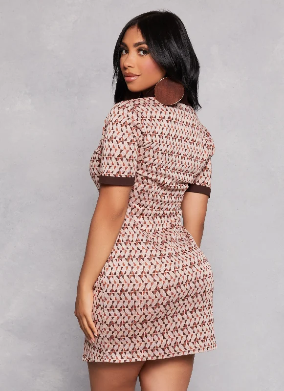 Contrast Trim Geo Print Shirt Dress