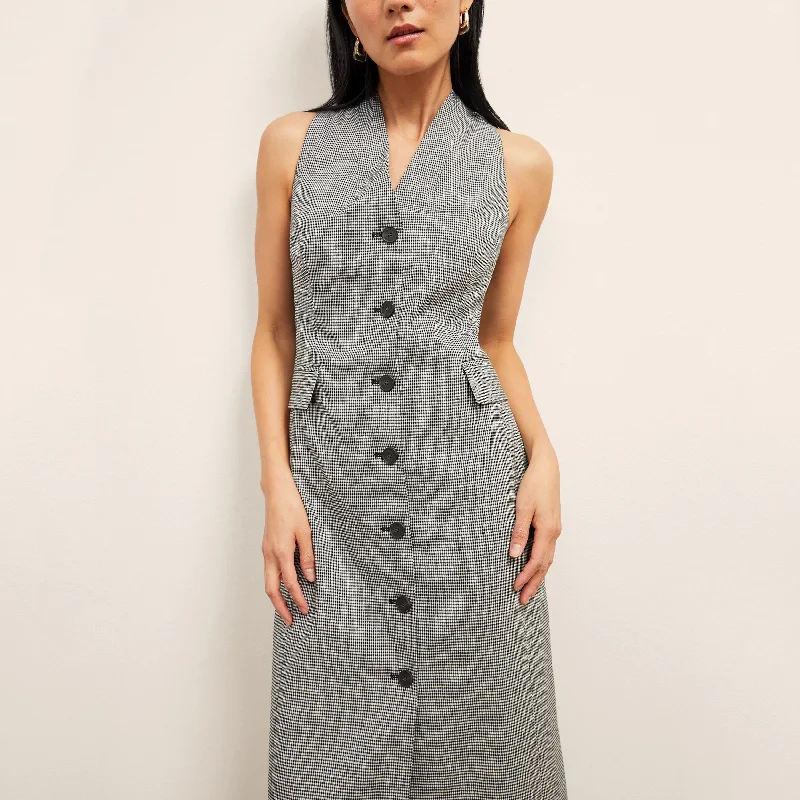 Cassandra Dress - Gingham Linen :: Black/White