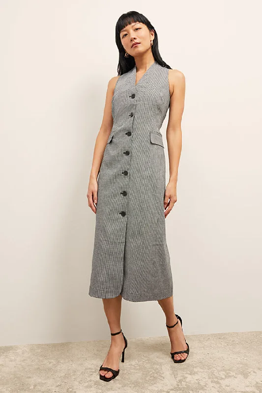 Cassandra Dress - Gingham Linen :: Black/White