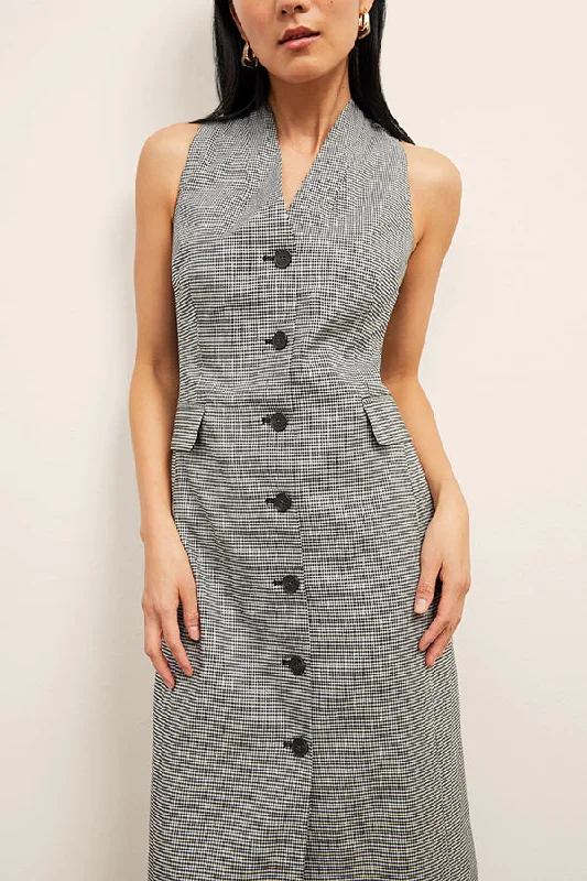 Cassandra Dress - Gingham Linen :: Black/White