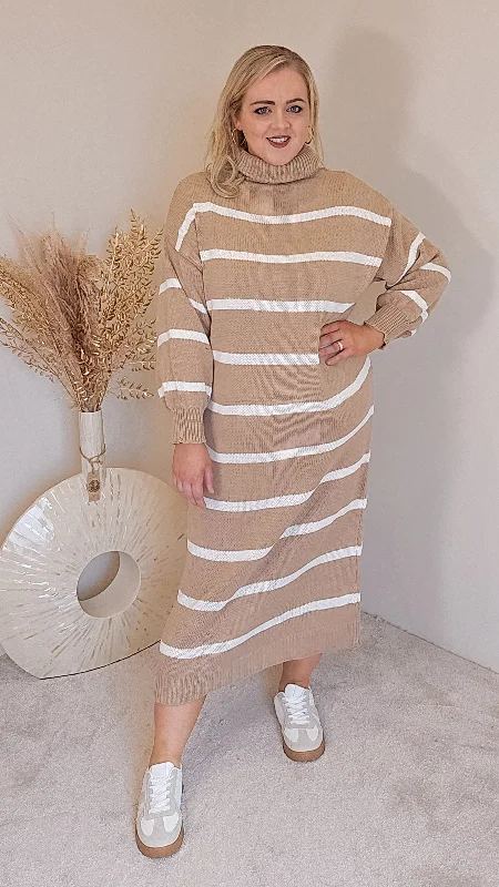 Klara Tan/White Knit Dress