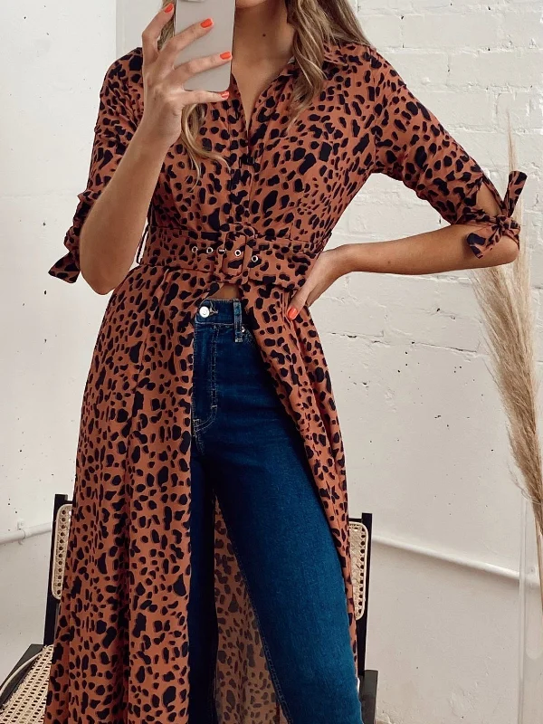 Daphne Belted Shirt Dress / Brown and Black Animal Print