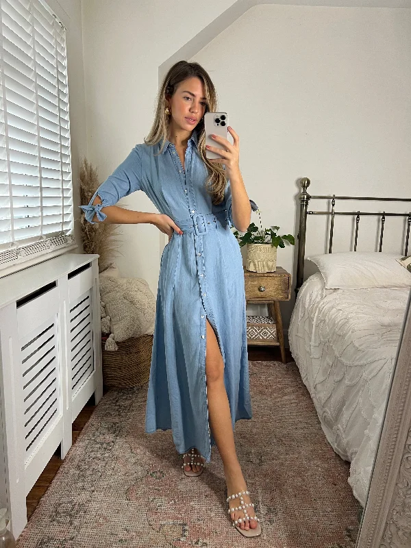 Daphne Belted Shirt Dress / Chambray