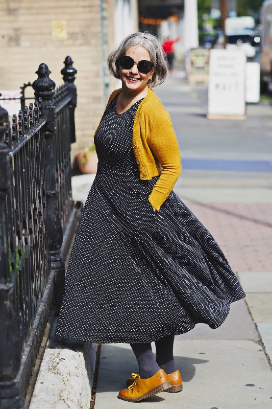 Emily Dress - Black With White Pin Dots