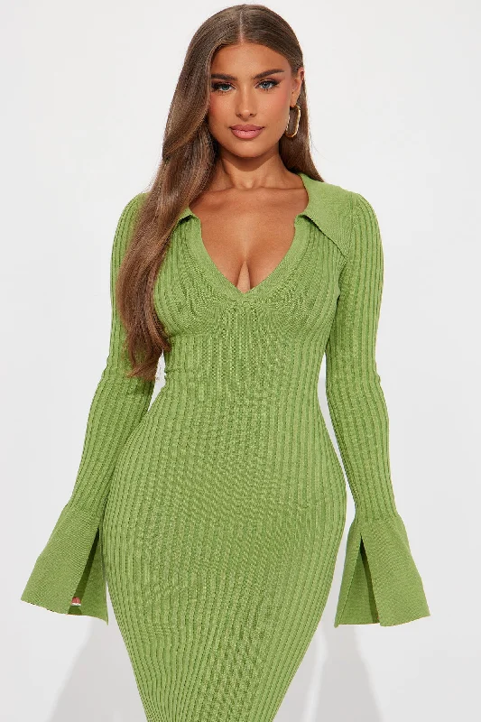 Fallon Sweater Midi Dress - Green