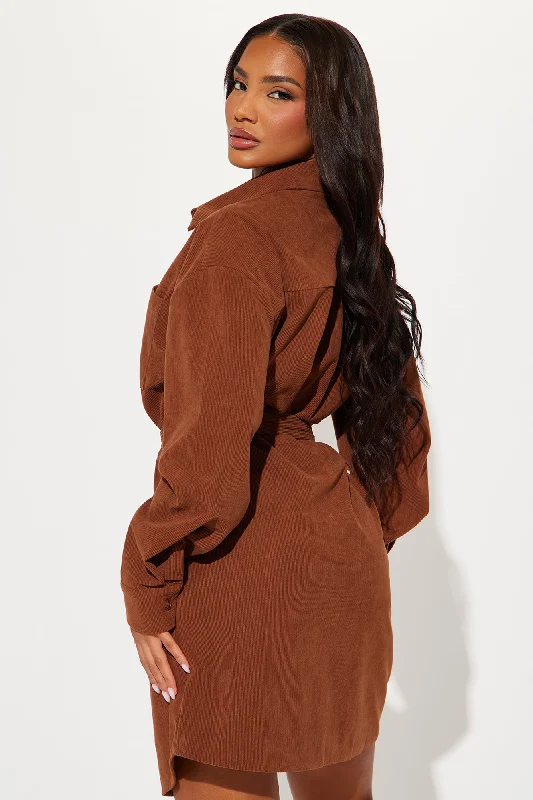 Lee Corduroy Mini Shirt Dress - Cognac