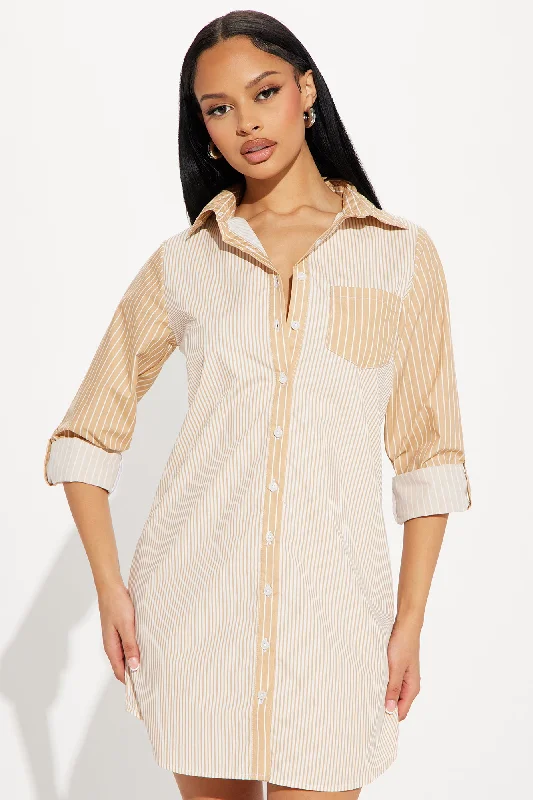 Liza Mini Shirt Dress - Sand/combo