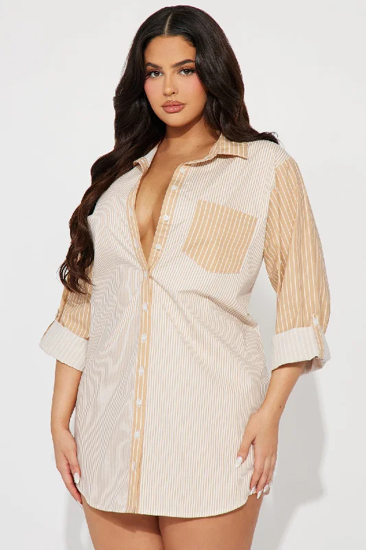 Liza Mini Shirt Dress - Sand/combo