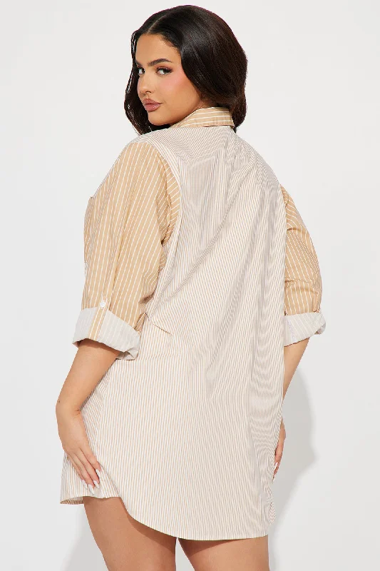 Liza Mini Shirt Dress - Sand/combo