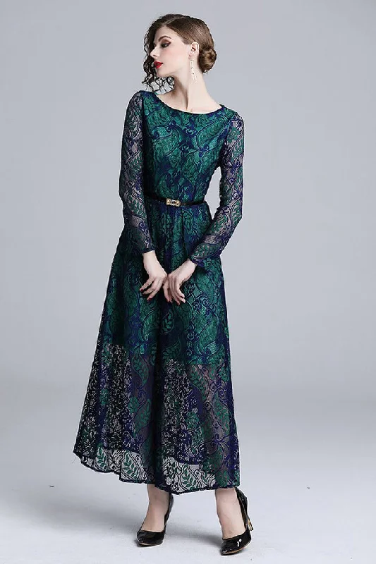 Long Sleeve Lace Maxi Dress - M in Clearance