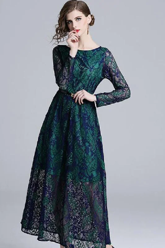 Long Sleeve Lace Maxi Dress - M in Clearance