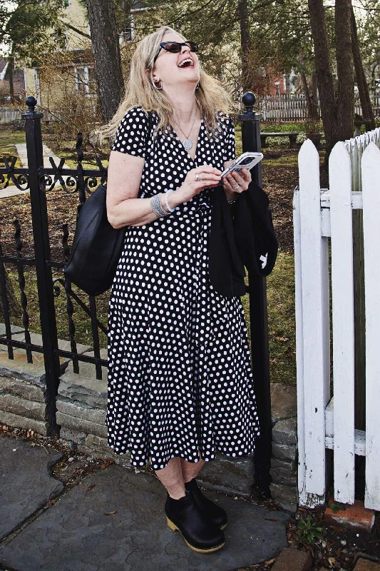 Margaret Dress - Black with White Polka Dots