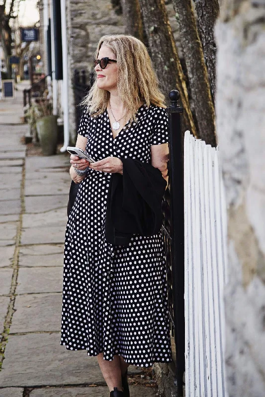 Margaret Dress - Black with White Polka Dots