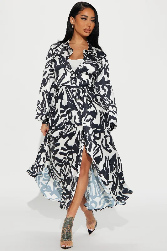 Monaco Nights Satin Maxi Dress - Black/White