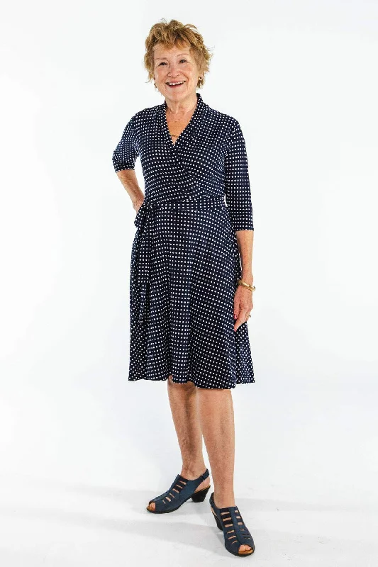 Ruby Dress - Navy with White Micro Dots