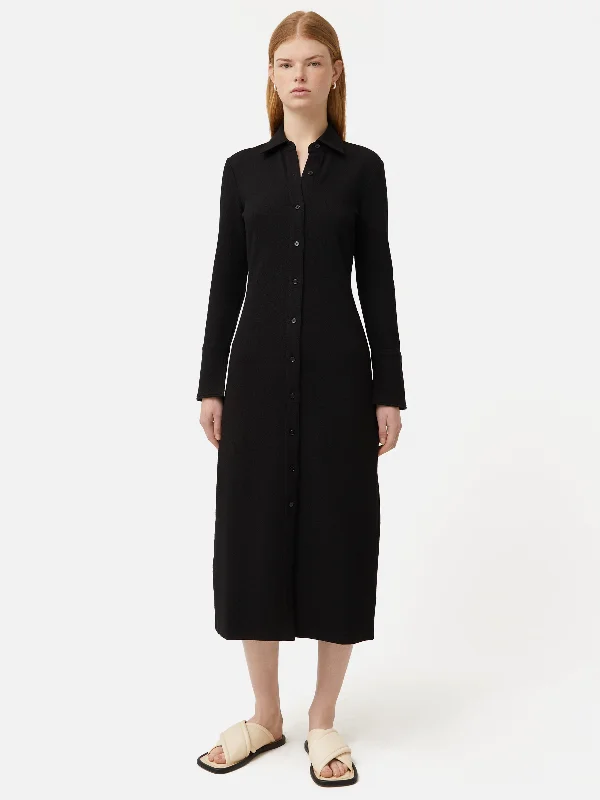 Textured Jersey Shirt Dress | Black