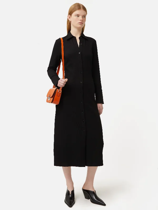 Textured Jersey Shirt Dress | Black