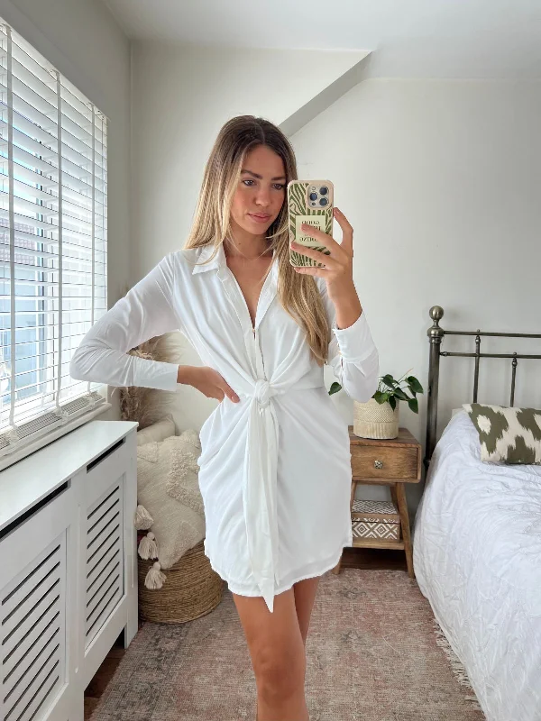 Venus Tie Front Shirt Dress / White