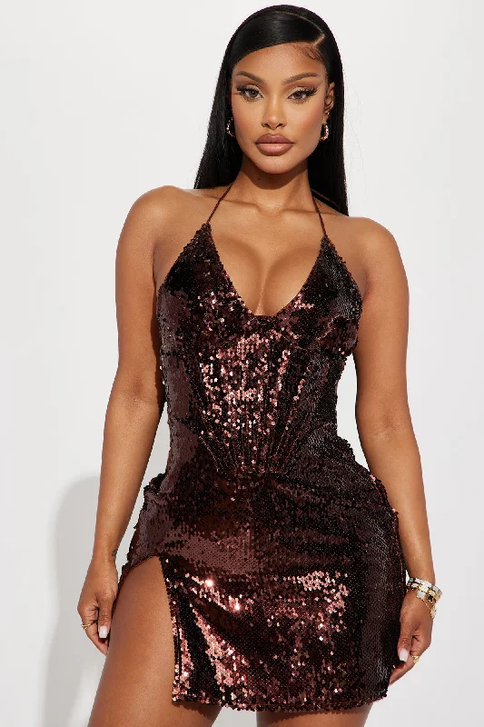 Vivienne Sequin Mini Dress - Brown