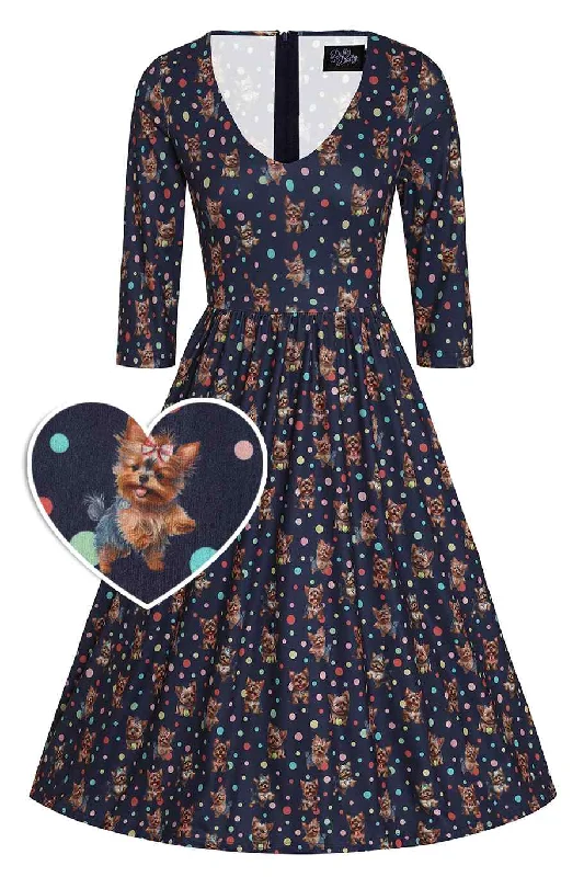 Billie Purple Yorkie Print Long Sleeved Dress