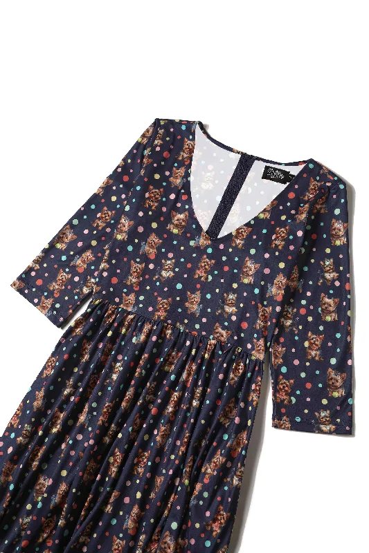 Billie Purple Yorkie Print Long Sleeved Dress