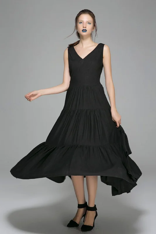 Black linen dress prom dress wedding dress women dress 1404