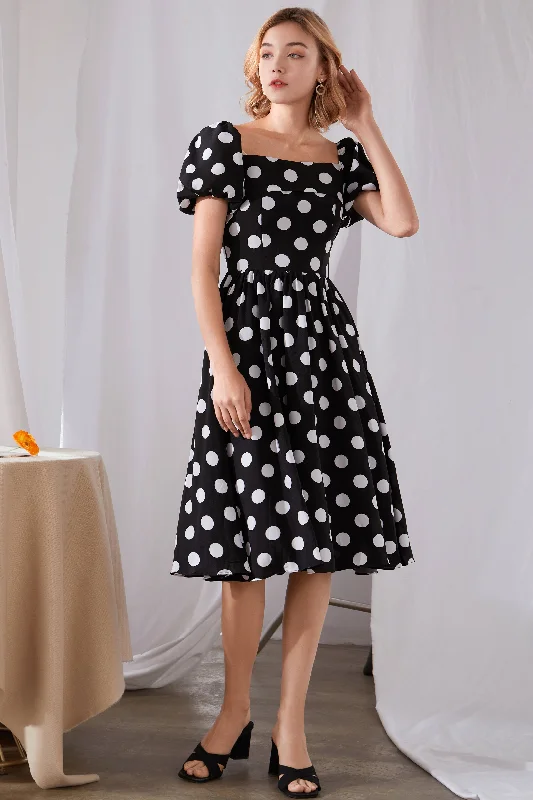 Black Polka Dot Midi Dress 3452