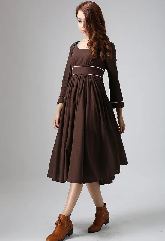 Brown dress maxi linen dress woman long dress custom made casual dress (808)