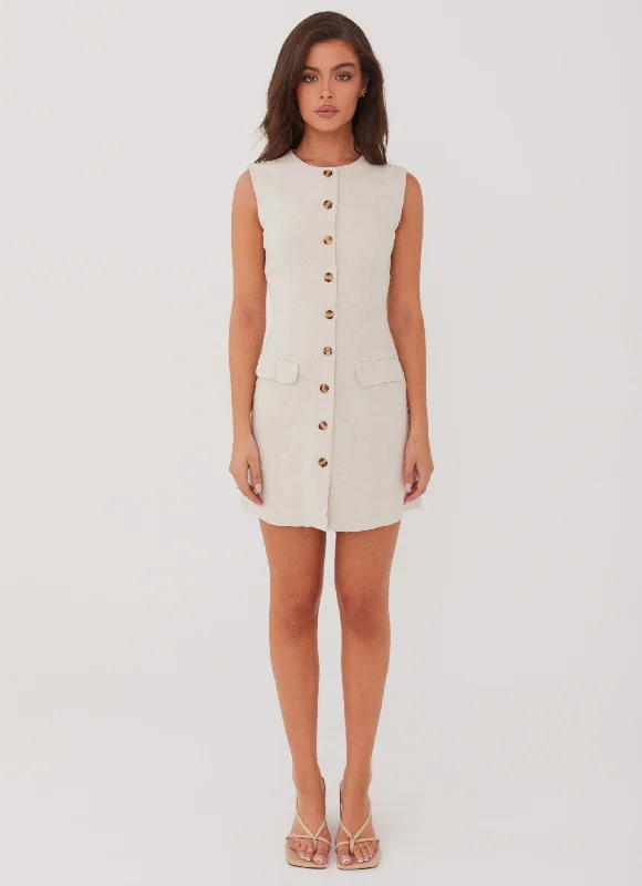 Castello Fiore Linen Mini Dress - Oatmeal