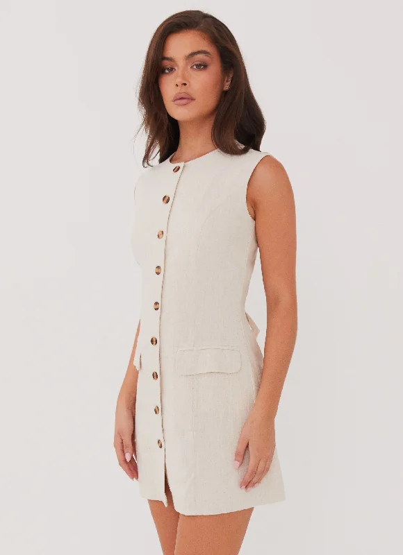 Castello Fiore Linen Mini Dress - Oatmeal