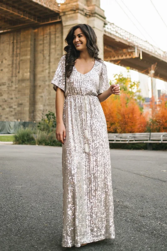 Celia Silver Sequin Maxi Dress