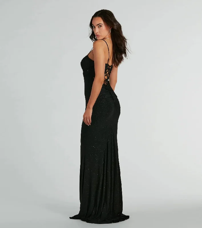 Colleen Lace Up Mermaid Glitter Formal Dress