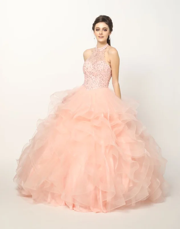 Ruffled High Neck Ball Gown by Juliet 1420