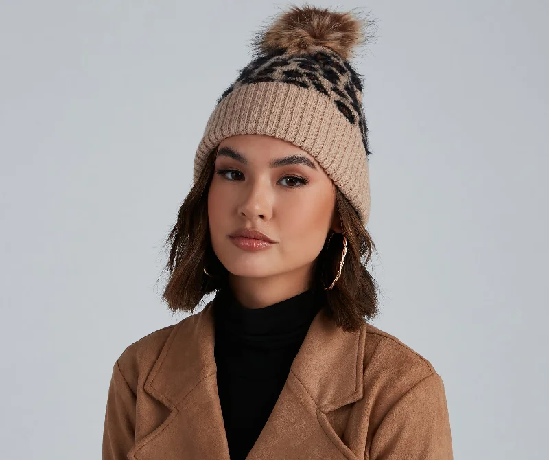 Cutie Spotted Leopard Pom Beanie