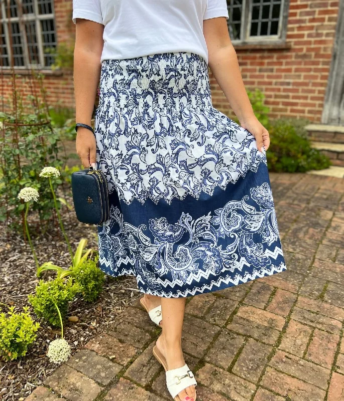 Dark Blue Printed Cotton Dress or Skirt