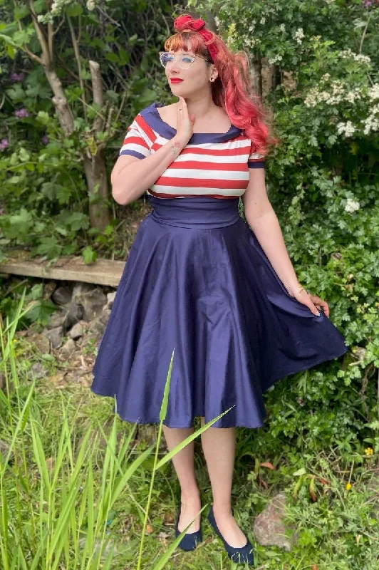 Darlene Nautical Swing Dress in Navy with Red & White Stripes