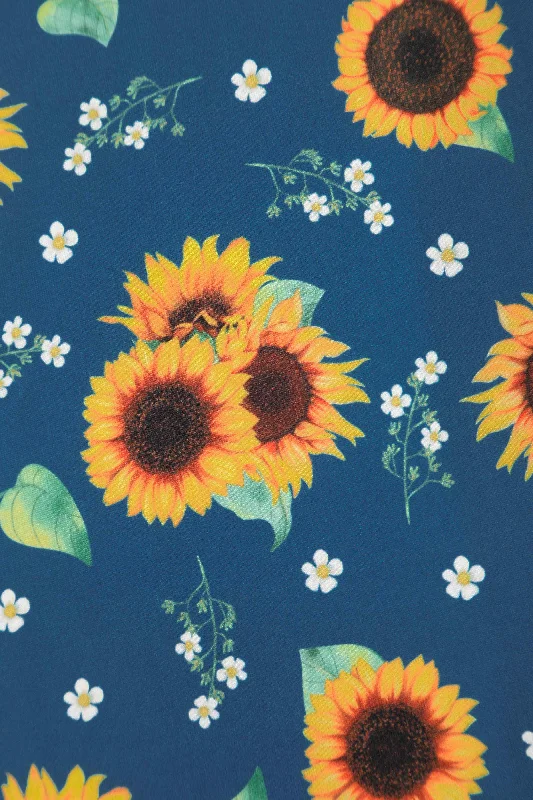 Donna Crossover Bust Blue Sunflower Dress