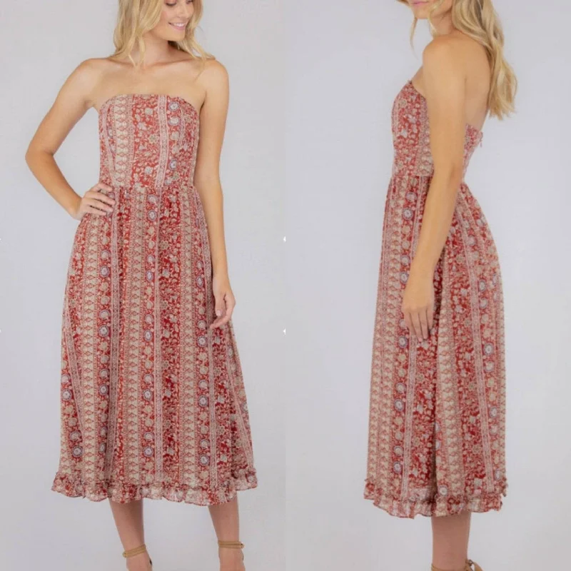 Dress Maxi Dresses Boho Strapless Or Straps Long Dress Red Semi-Formal