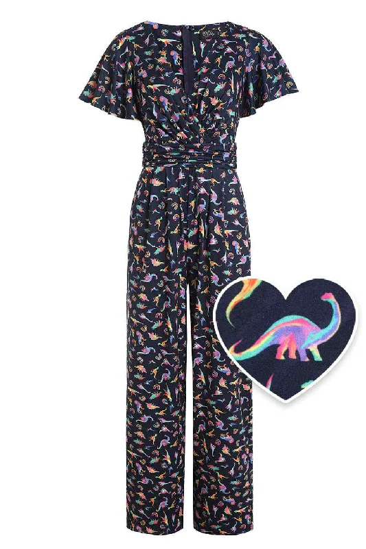 Esther Dinosaurs & Rainbow Black Jumpsuit