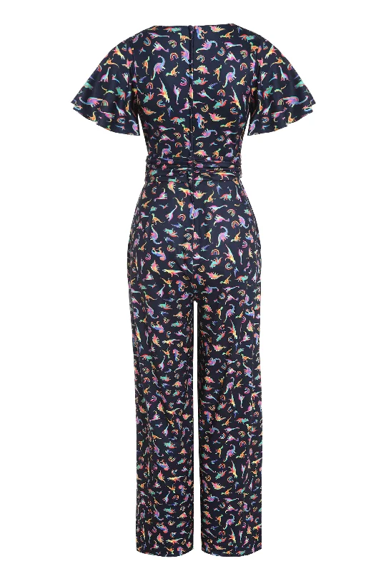 Esther Dinosaurs & Rainbow Black Jumpsuit