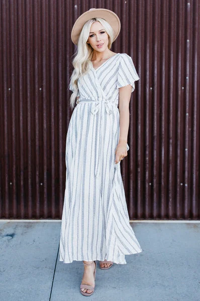 Faux Wrap Maxi Dress: Ivory Geometric Print