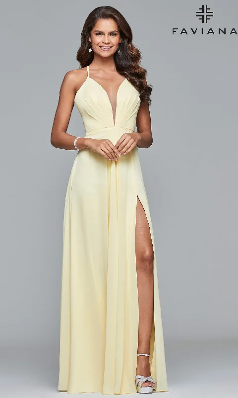 Faviana Plunging Neckline Corset Back Formal Gown