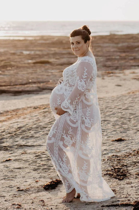 Fleur Ivory Lace Maxi Maternity Photoshoot Dress - Wedding Dress