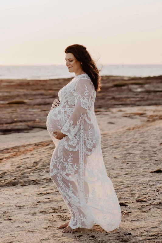 Fleur Ivory Lace Maxi Maternity Photoshoot Dress - Wedding Dress