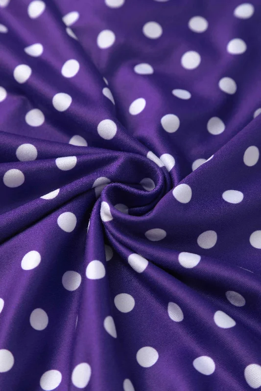 Janice Purple Polka Dot Sleeved Flared Tea Dress