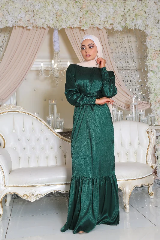 Jasmine Satin Wrap Dress- Emerald