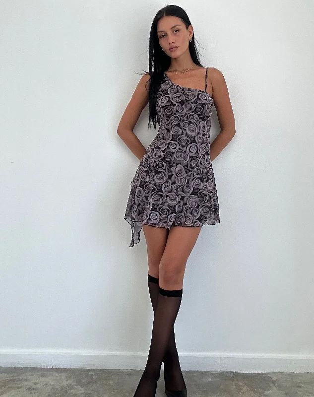 Joanna Asymmetric Mini Dress in Autumn Rose Print