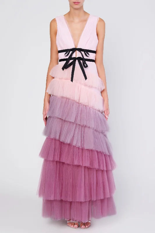 Layla Lilac Ombre Pleated Tired Maxi-Dress