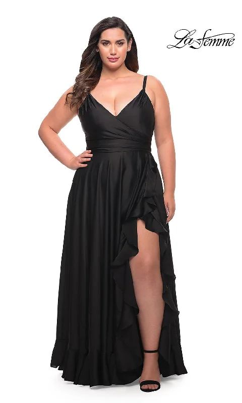 La Femme Long Plus-Size Prom Dress with Ruffle