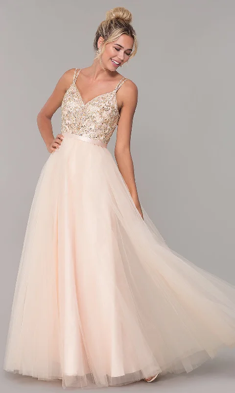 Long Prom Dress with Rhinestone-Beaded Bodice